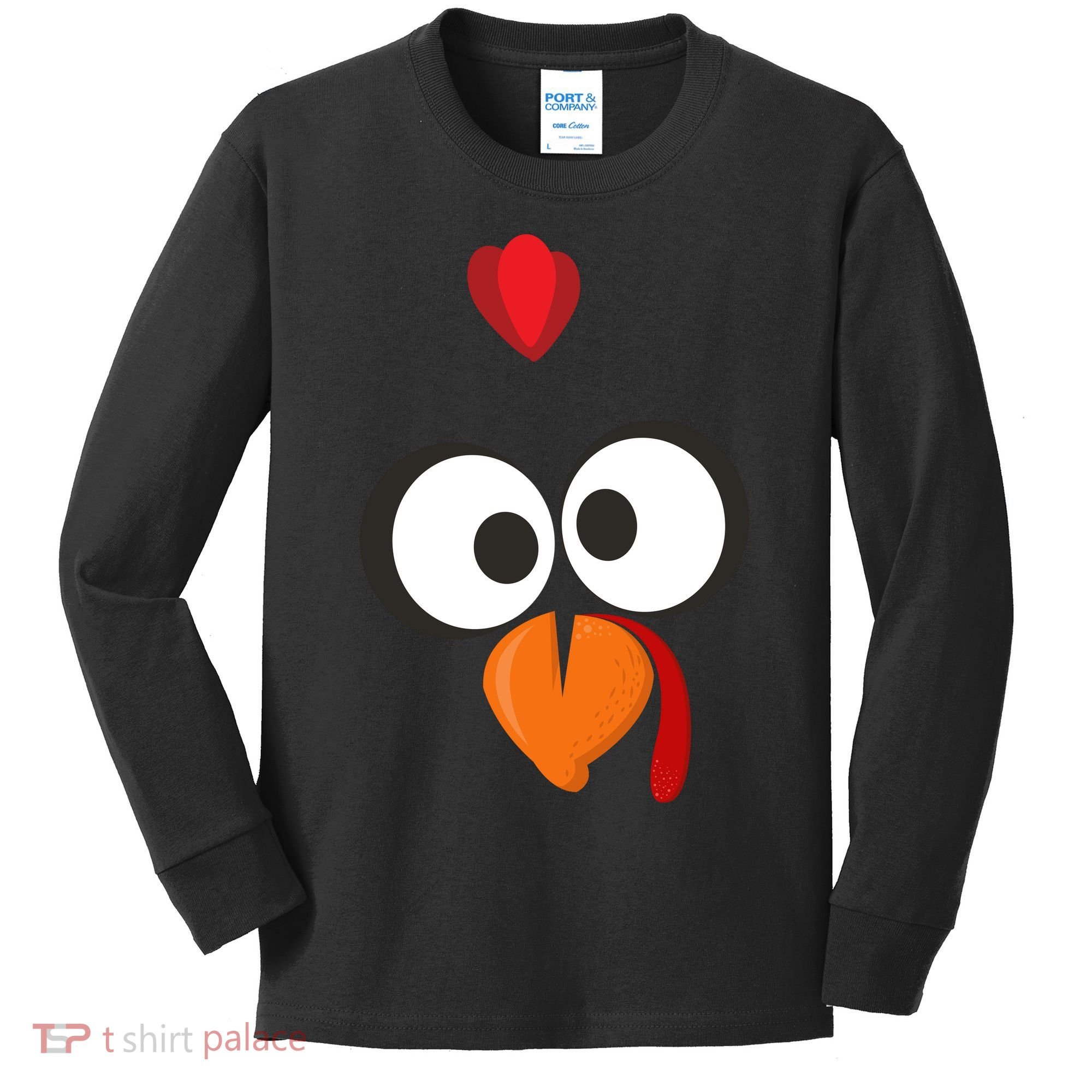 Funny Gobble Turkey Face Kids Long Sleeve Shirt