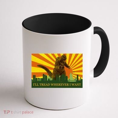 Funny Godzilla I'll Tread Wherever I Want Meme Coffee Mug back