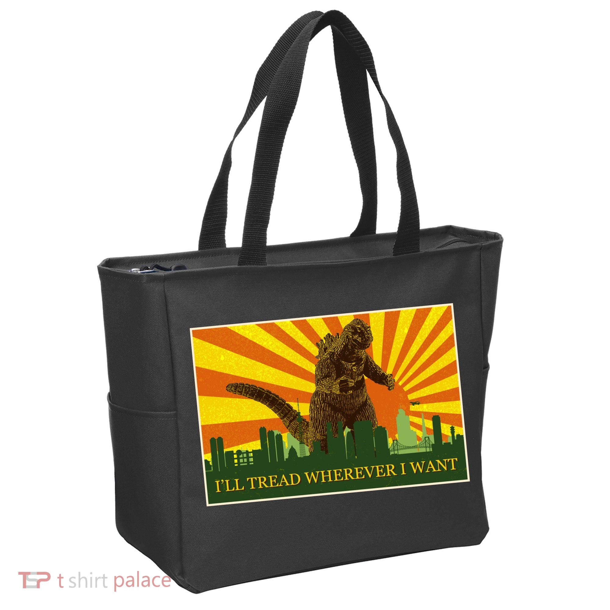 Funny Godzilla I'll Tread Wherever I Want Meme Tote Bag