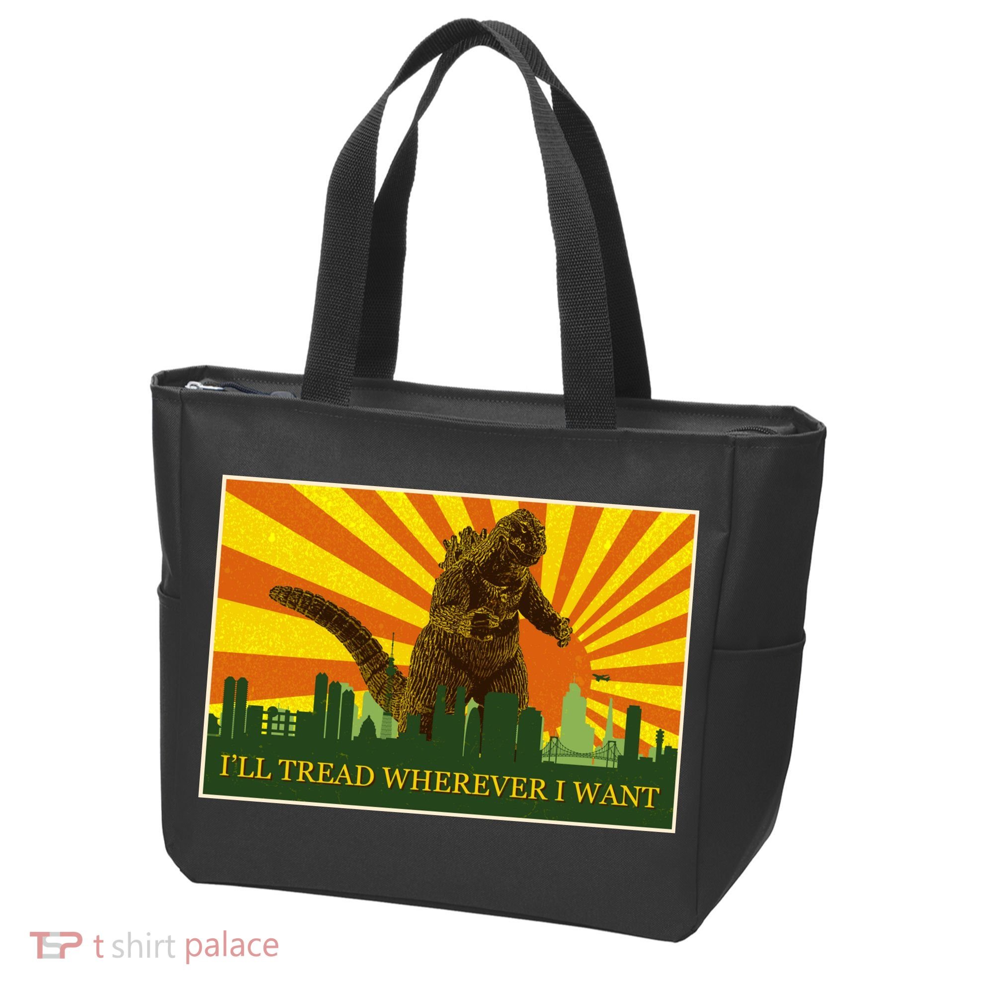 Funny Godzilla I'll Tread Wherever I Want Meme Tote Bag