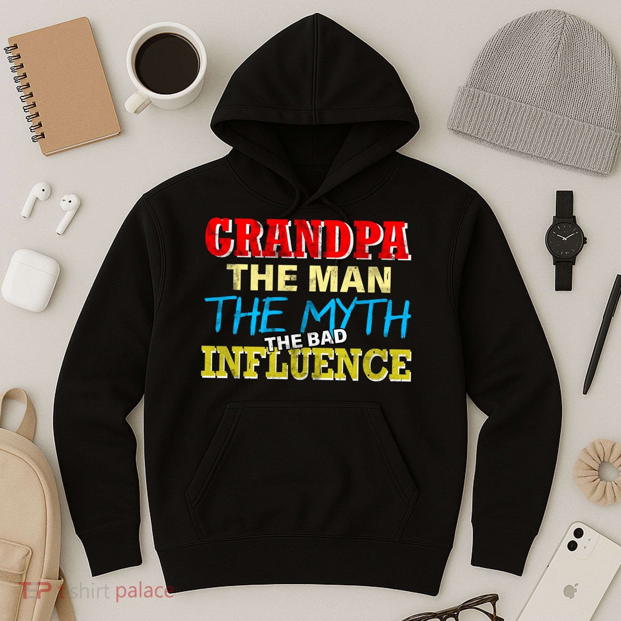 Funny Grandpa Man Myth The Bad Influence Hoodie