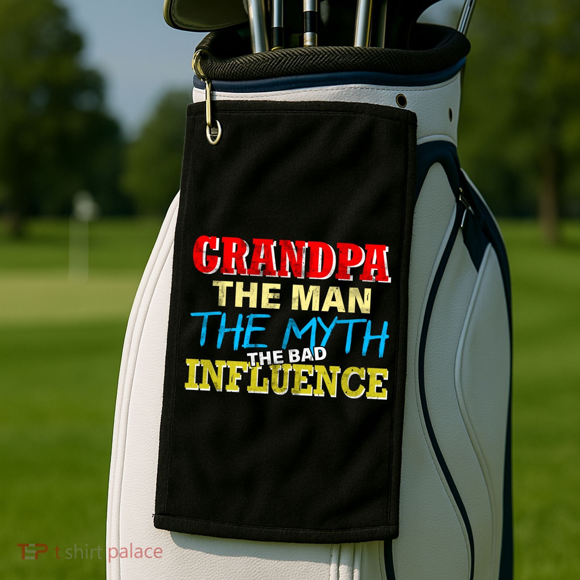 Funny Grandpa Man Myth The Bad Influence Golf Towel
