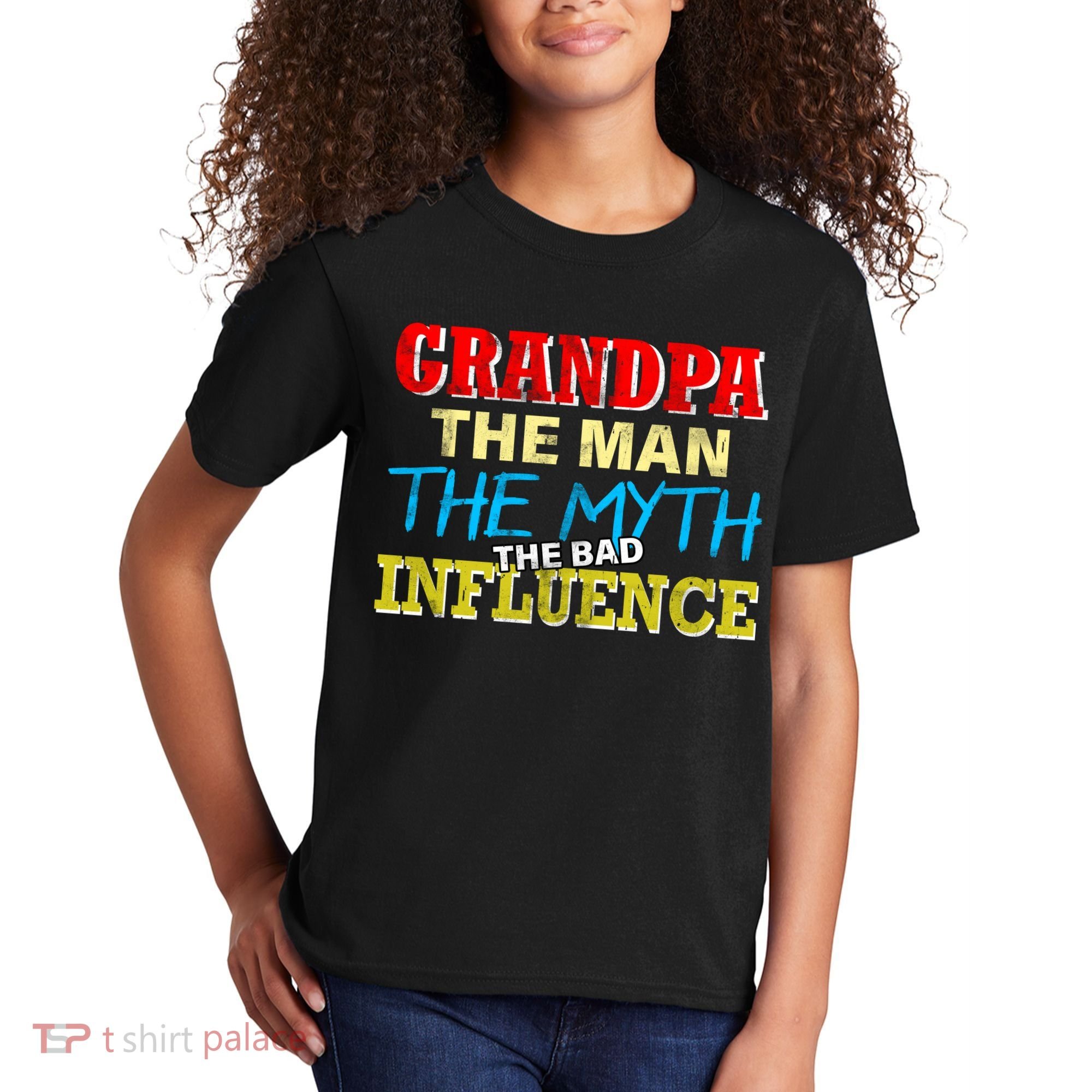 Funny Grandpa Man Myth The Bad Influence Kids T-Shirt