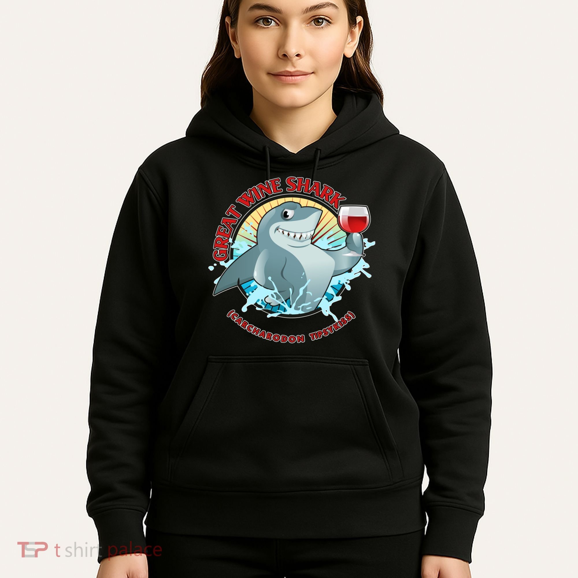 Funny Great Wine Shark Emblem Hoodie