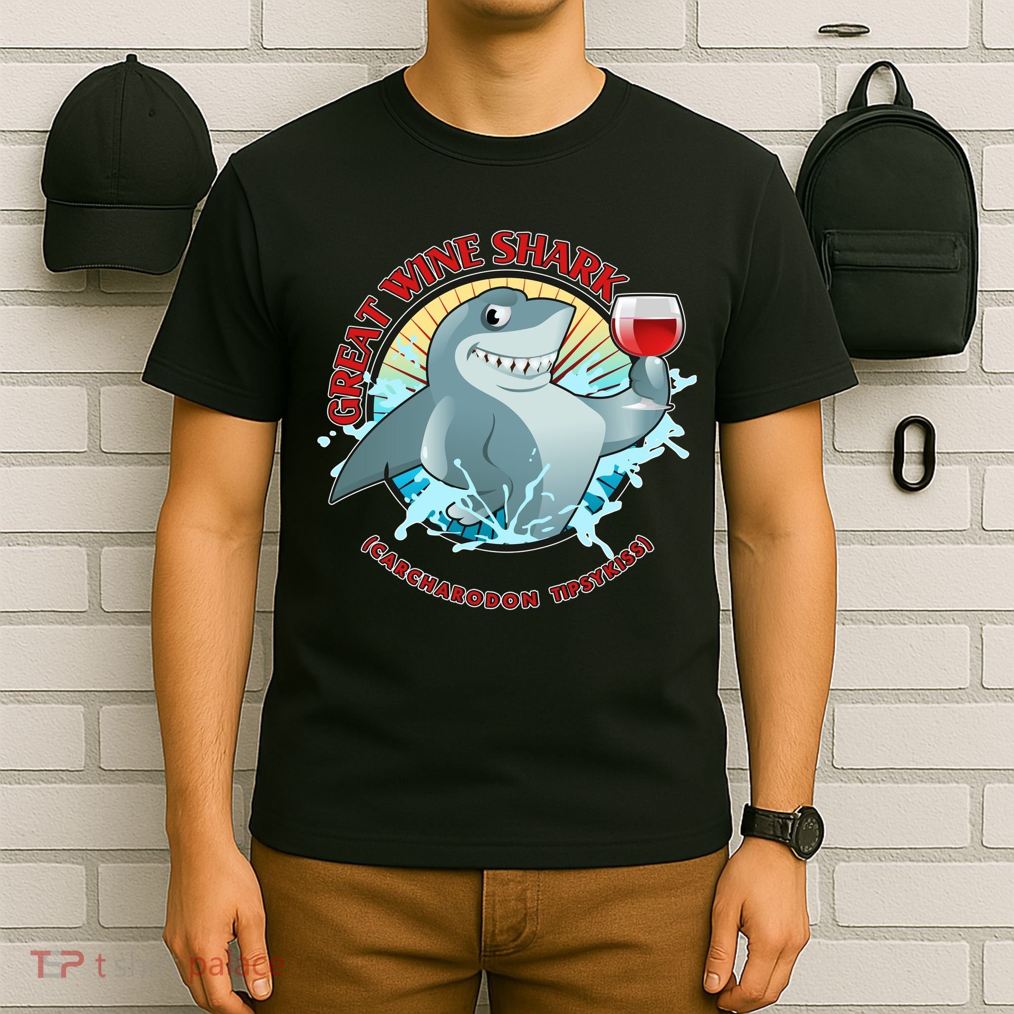 Funny Great Wine Shark Emblem T-Shirt