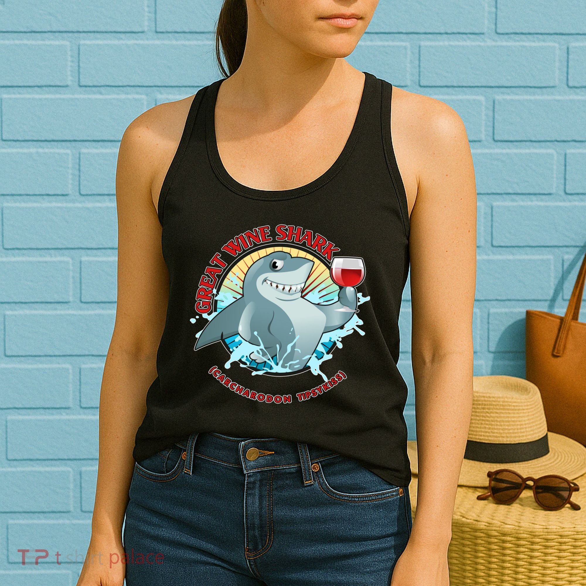 Funny Great Wine Shark Emblem Women's Tank Top