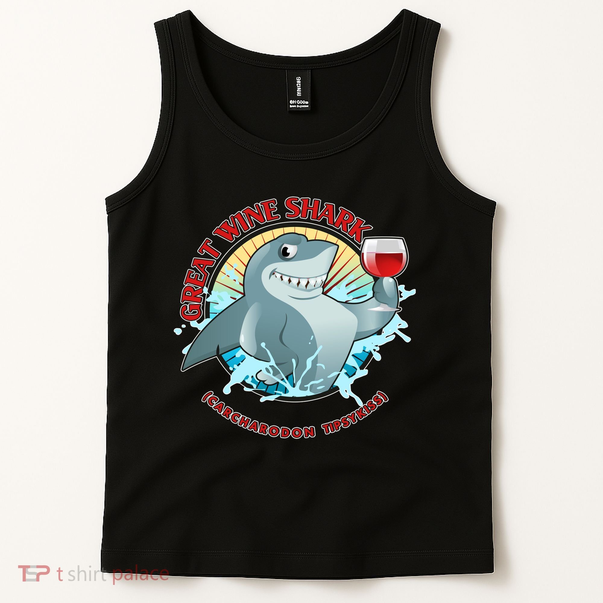 Funny Great Wine Shark Emblem Tank Top