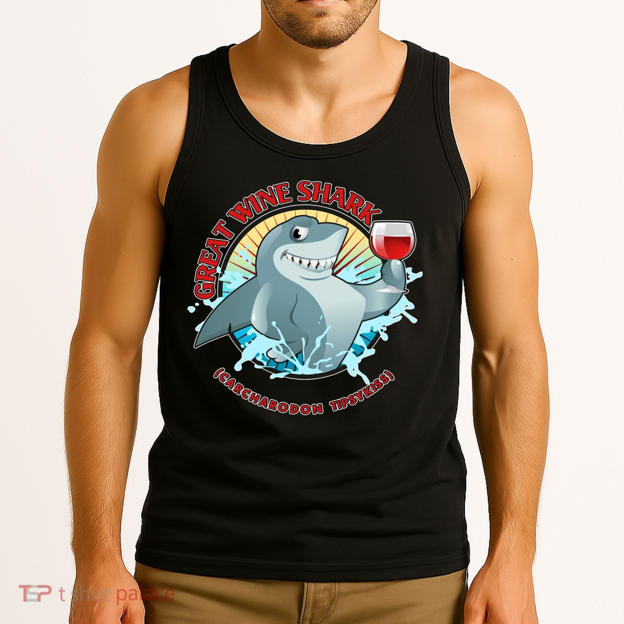 Funny Great Wine Shark Emblem Tank Top