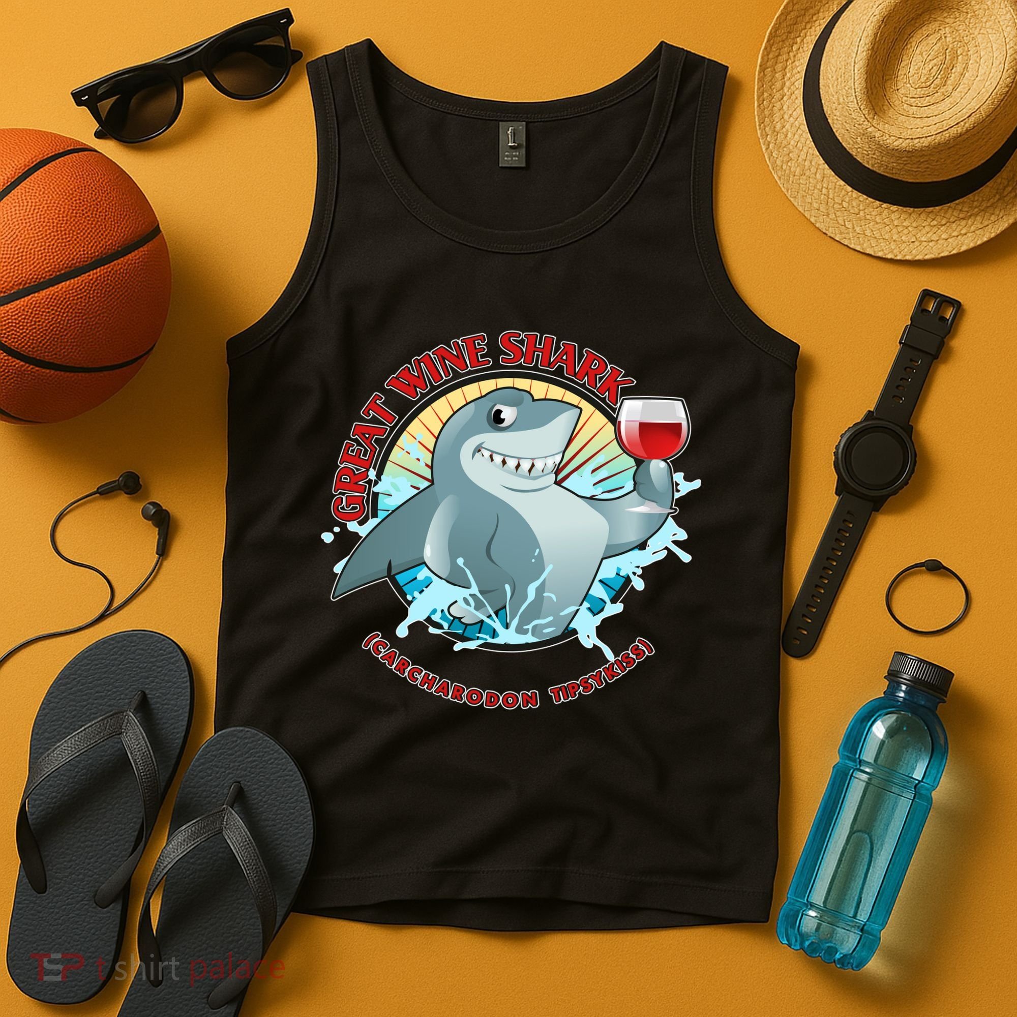 Funny Great Wine Shark Emblem Tank Top