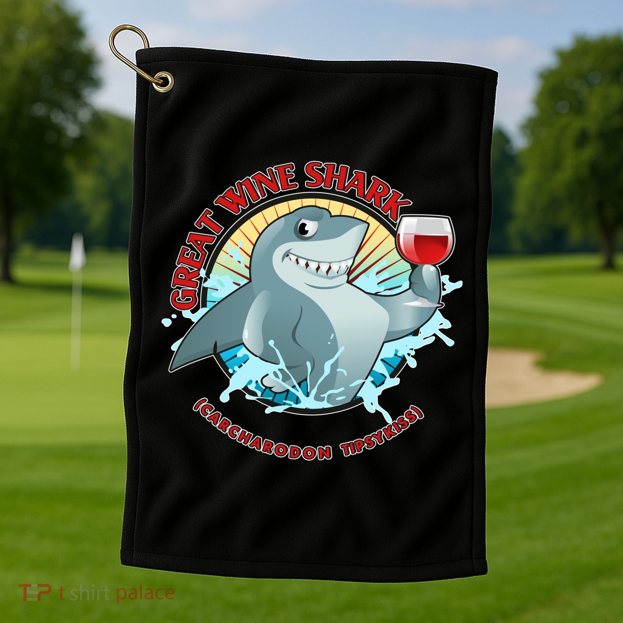 Funny Great Wine Shark Emblem Golf Towel