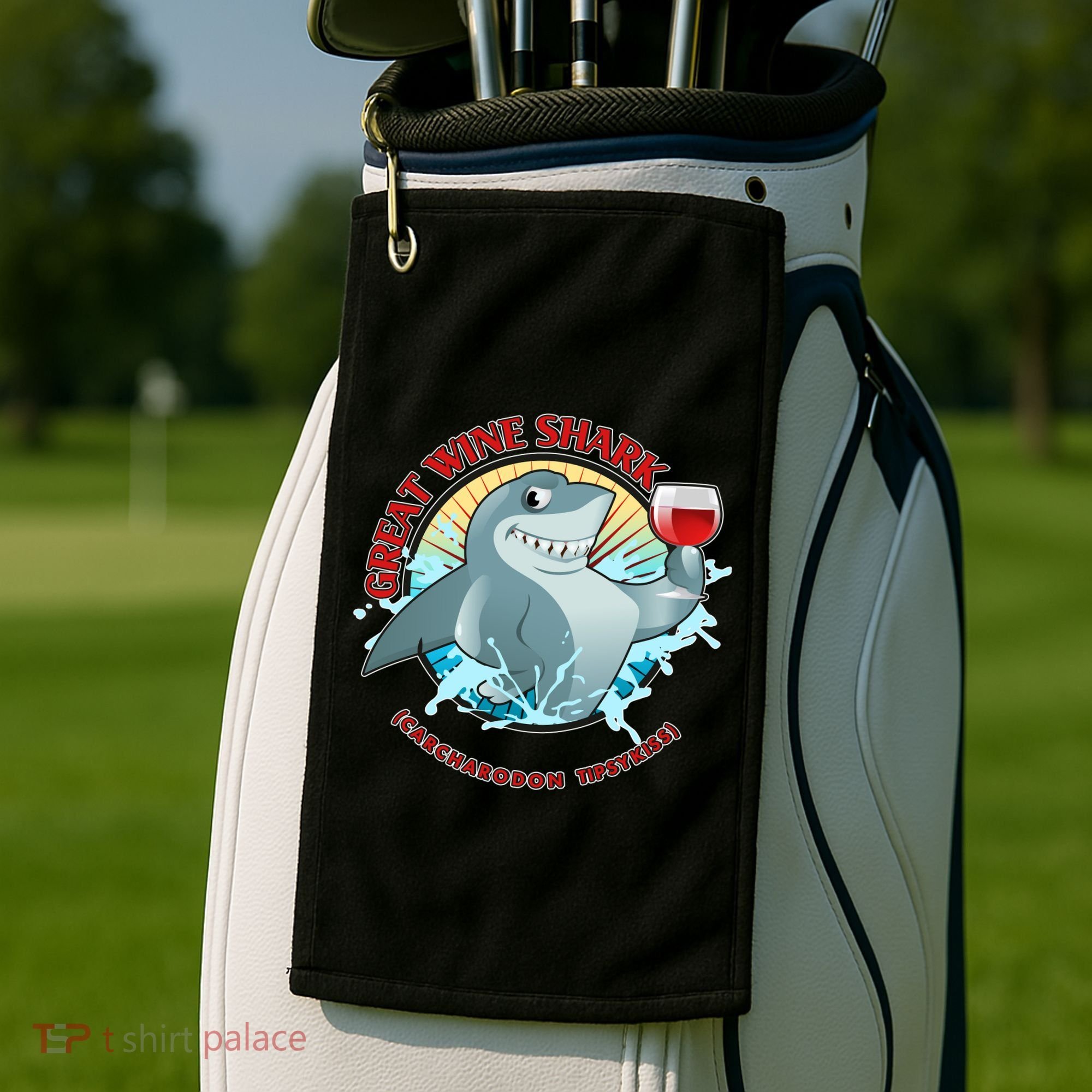 Funny Great Wine Shark Emblem Golf Towel