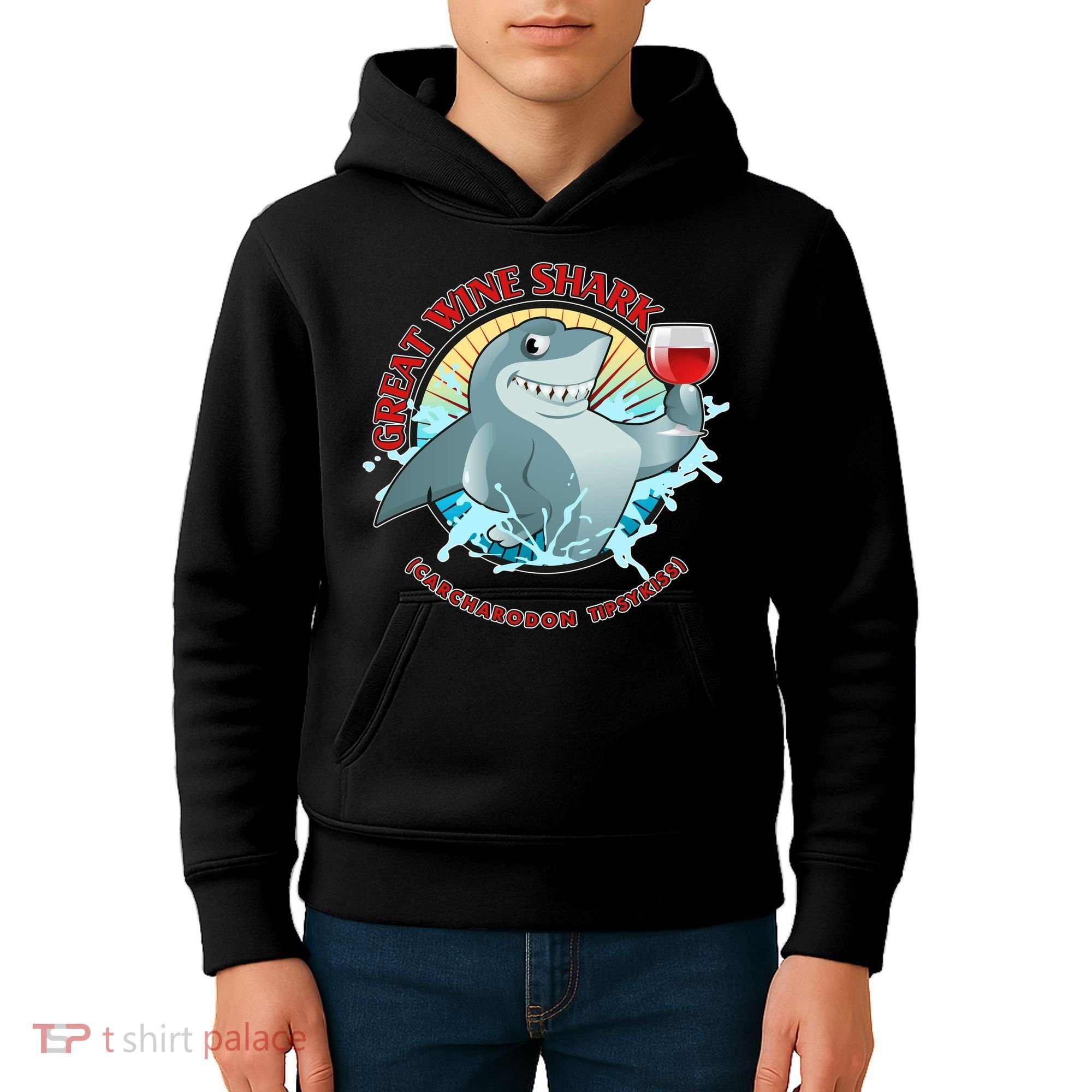 Funny Great Wine Shark Emblem Kids Hoodie