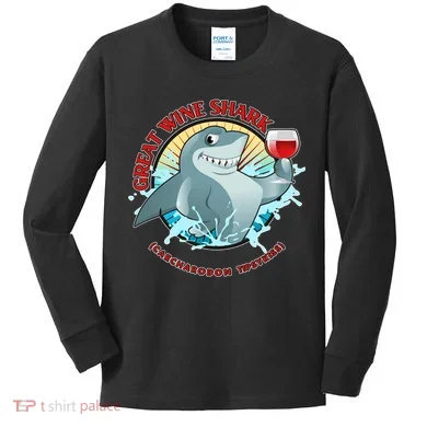 Funny Great Wine Shark Emblem Kids Long Sleeve Shirt