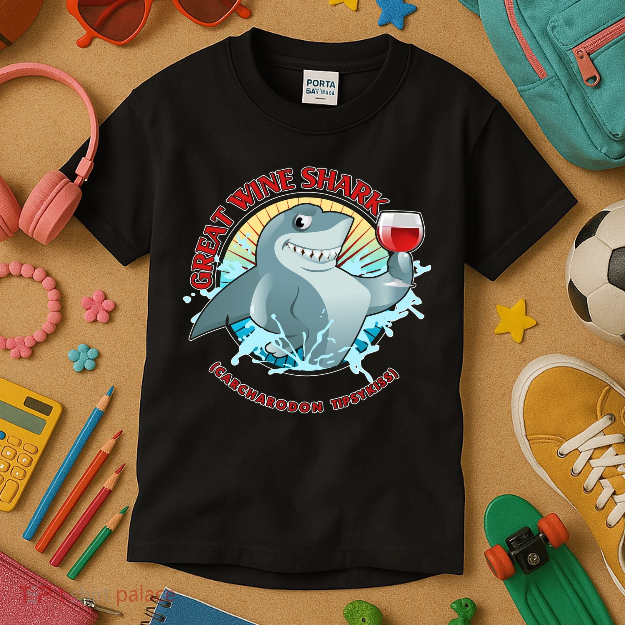 Funny Great Wine Shark Emblem Kids T-Shirt