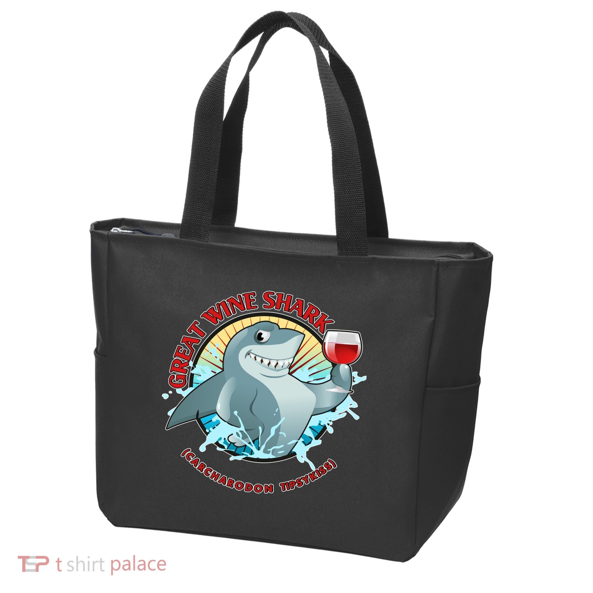 Funny Great Wine Shark Emblem Tote Bag