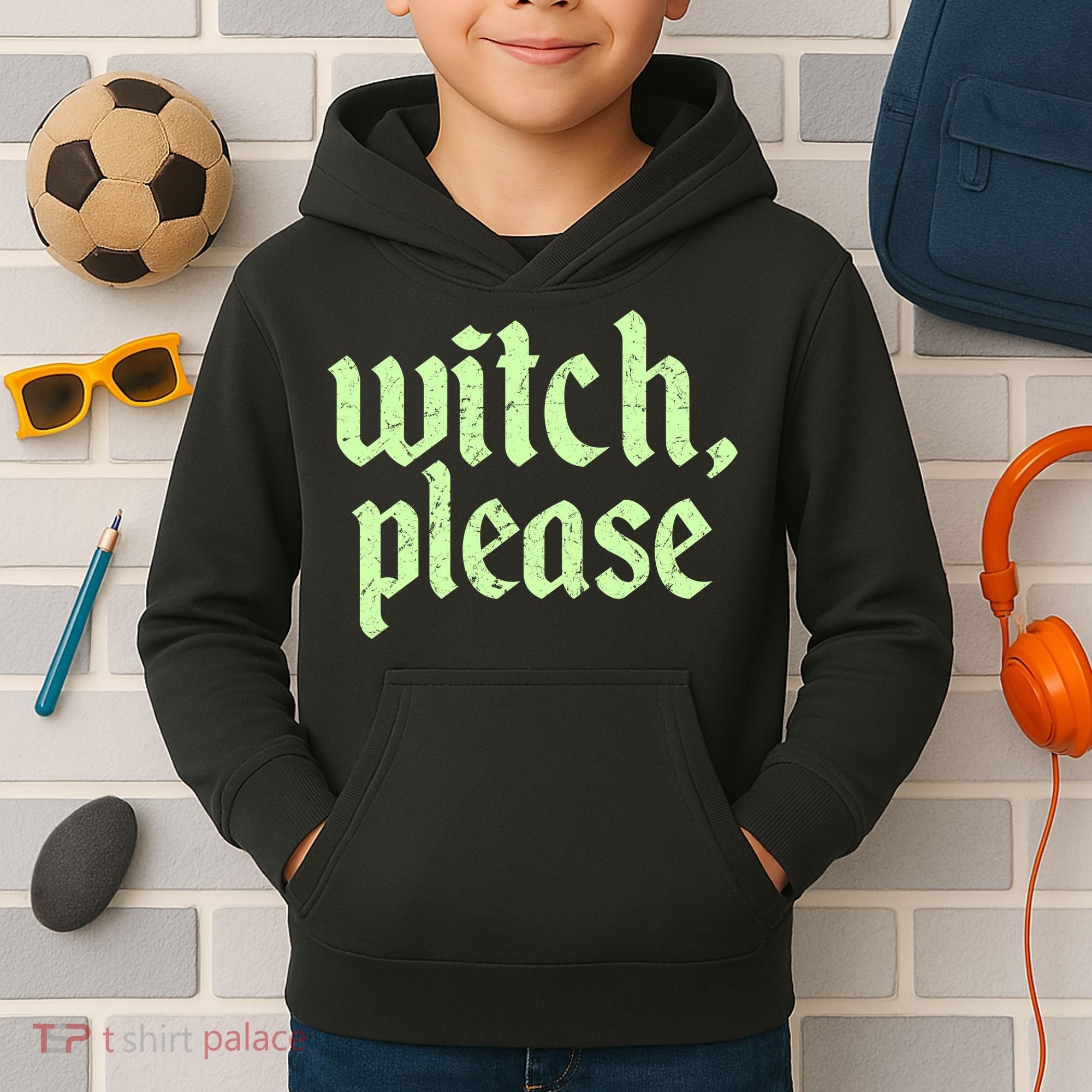Funny Halloween Distressed Witch Please  Kids Hoodie