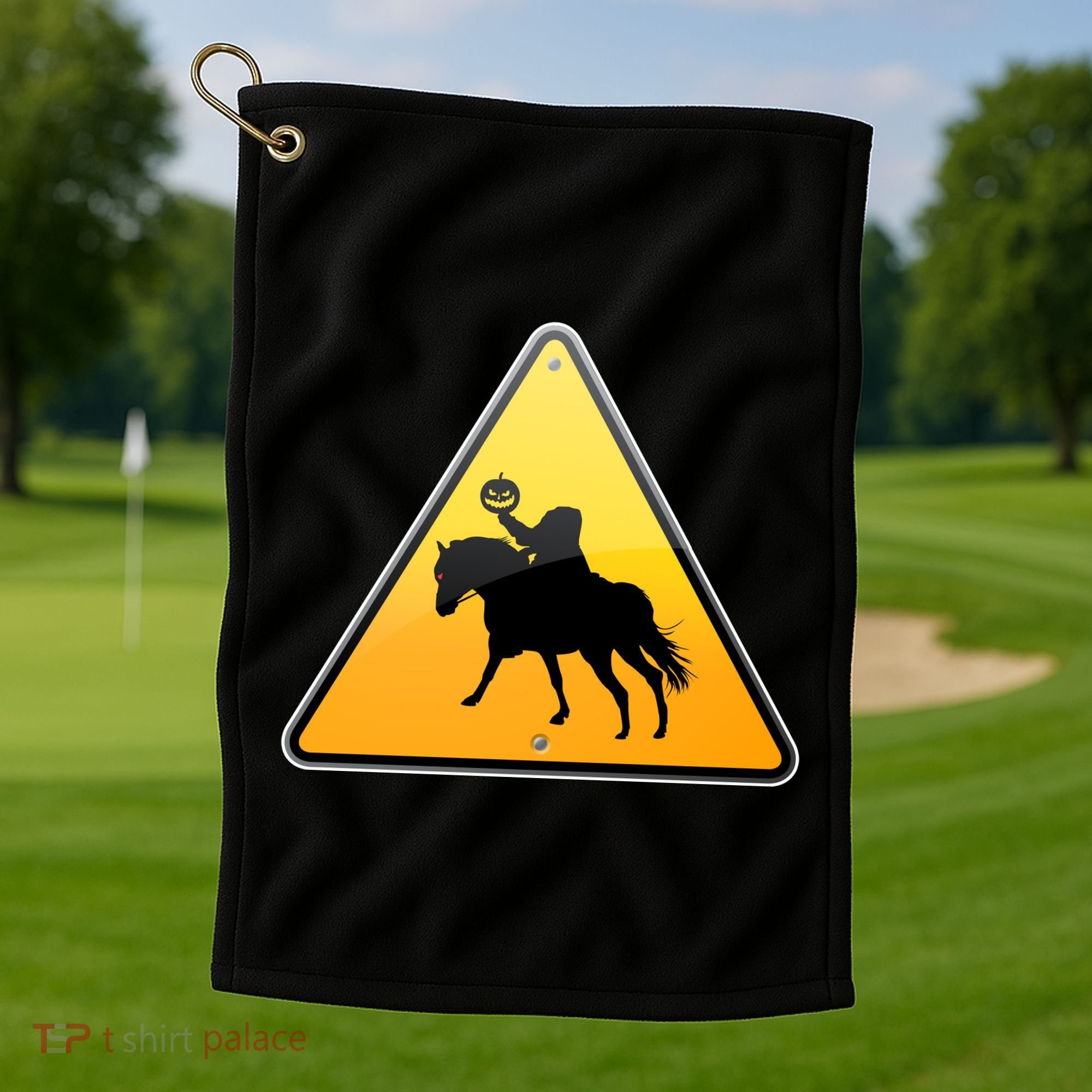 Funny Halloween Headless Horseman Crossing Golf Towel