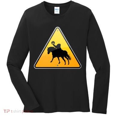 Funny Halloween Headless Horseman Crossing Women's Long Sleeve Shirt