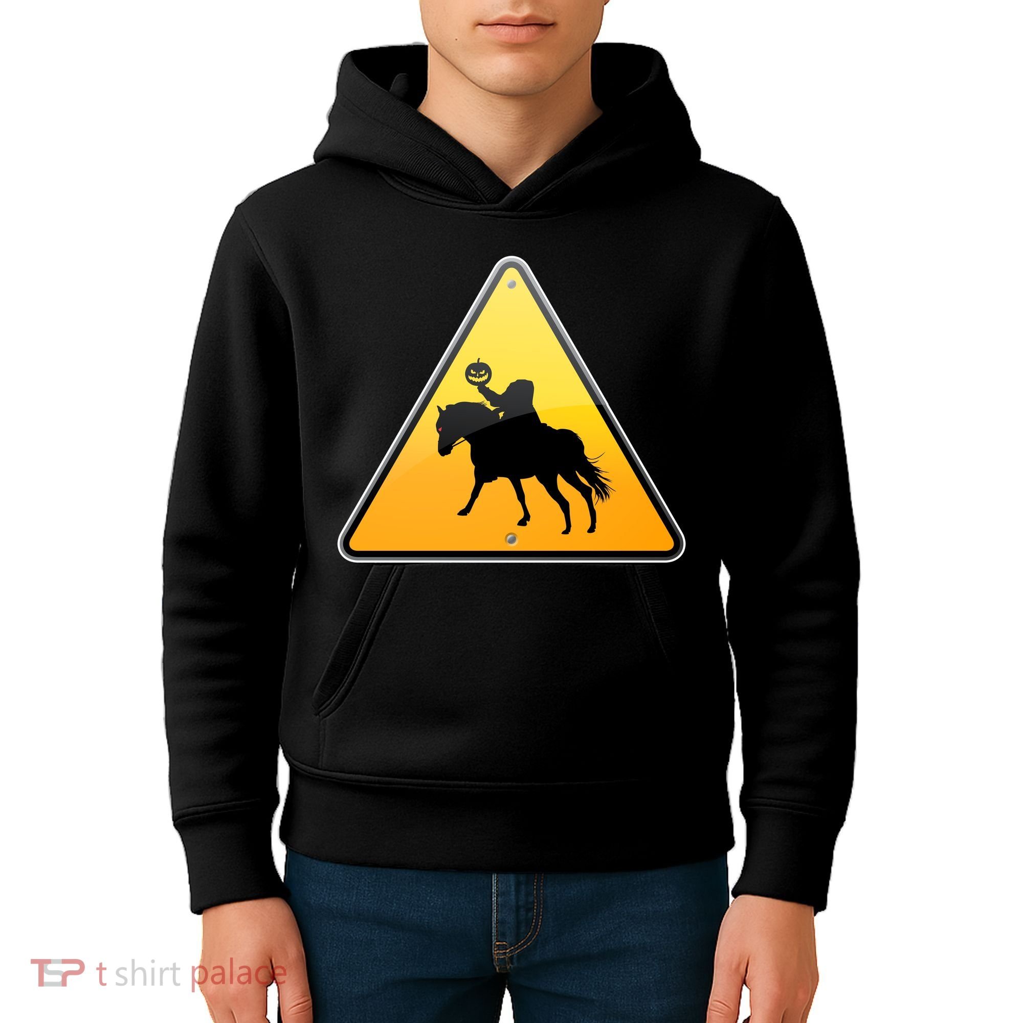 Funny Halloween Headless Horseman Crossing Kids Hoodie