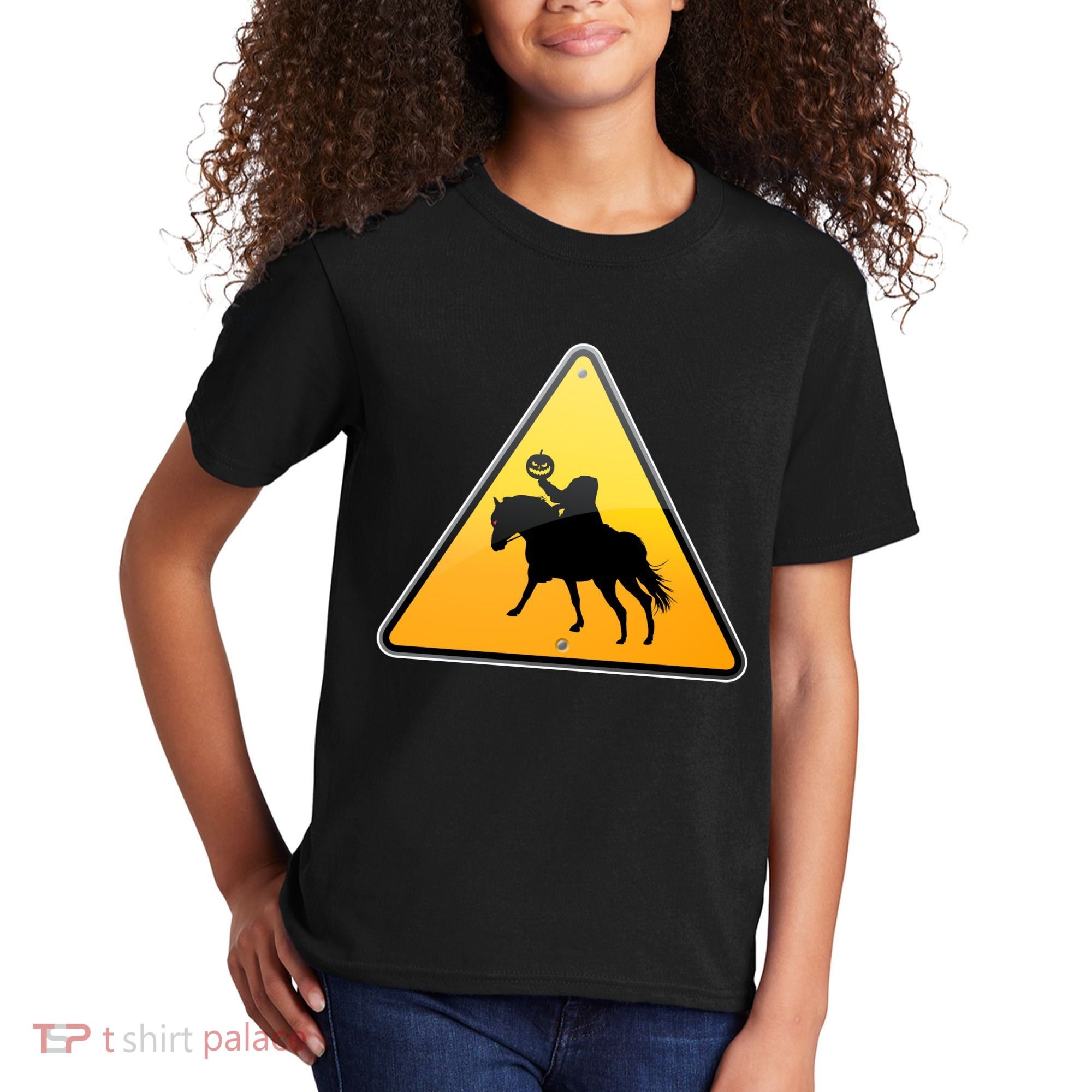 Funny Halloween Headless Horseman Crossing Kids T-Shirt