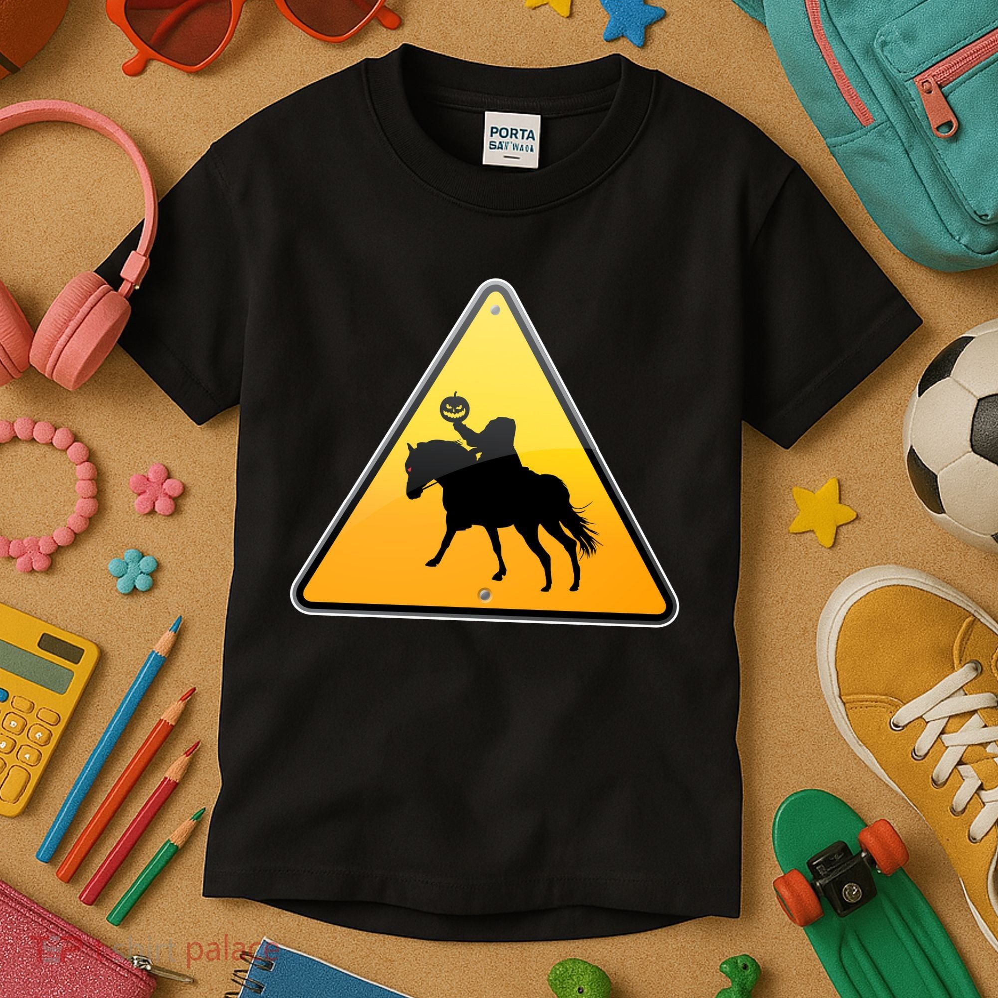 Funny Halloween Headless Horseman Crossing Kids T-Shirt