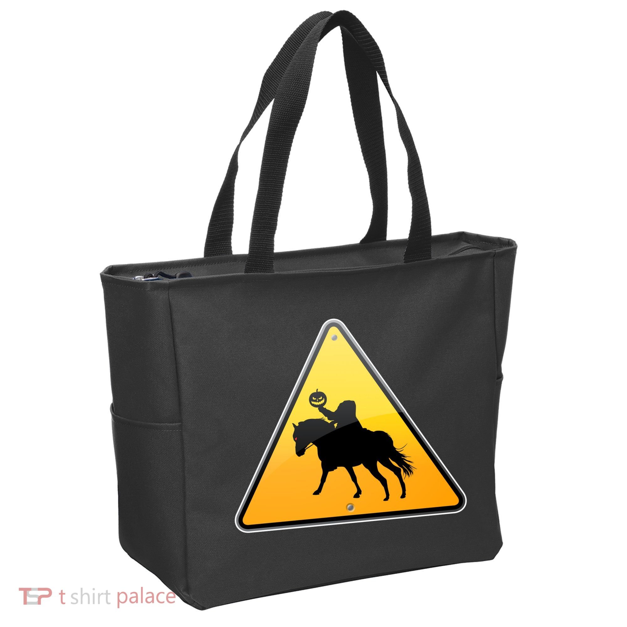 Funny Halloween Headless Horseman Crossing Tote Bag