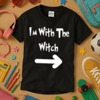 Funny Halloween I'm With The Witch  Kids T-Shirt thumb 3