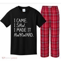 Funny Hand Written - I Came. I Saw. I Made It Awkward. Kids Plaid Pajama Set thumb 0