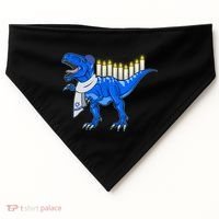 Funny Hanukah Menorasaurus T-Rex Dinosaur USA-Made Doggie Bandana thumb 0