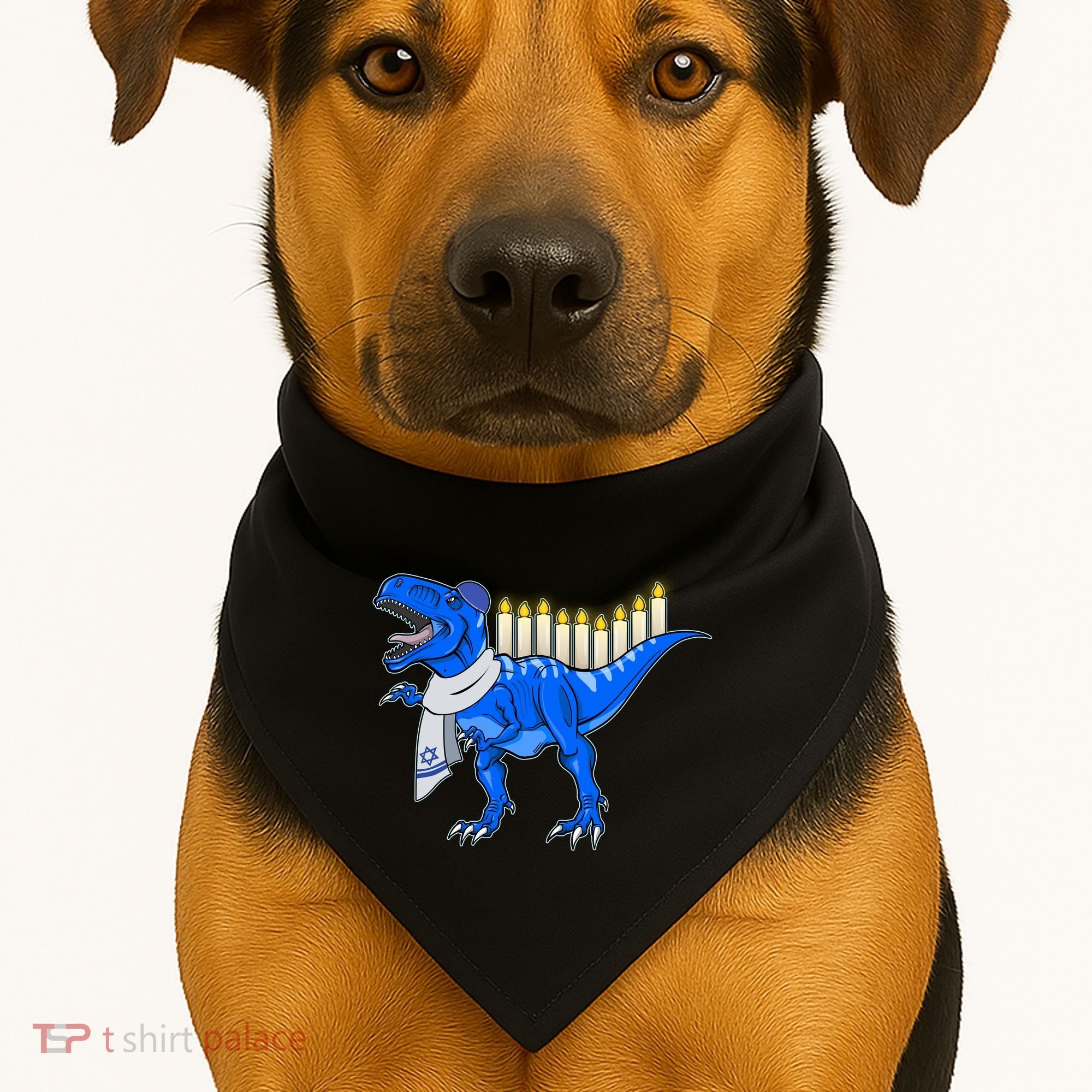 Funny Hanukah Menorasaurus T-Rex Dinosaur USA-Made Doggie Bandana