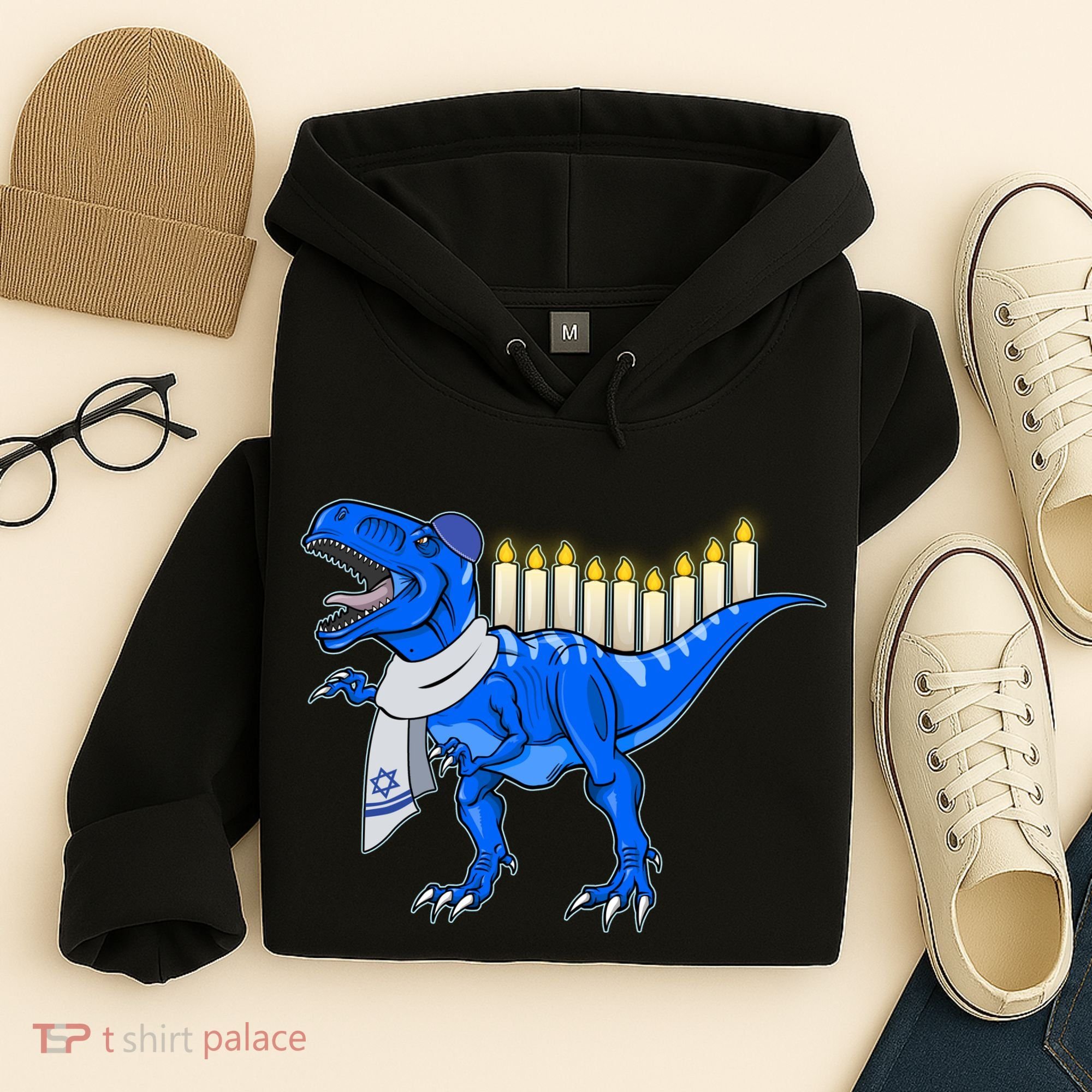 Funny Hanukah Menorasaurus T-Rex Dinosaur Hoodie