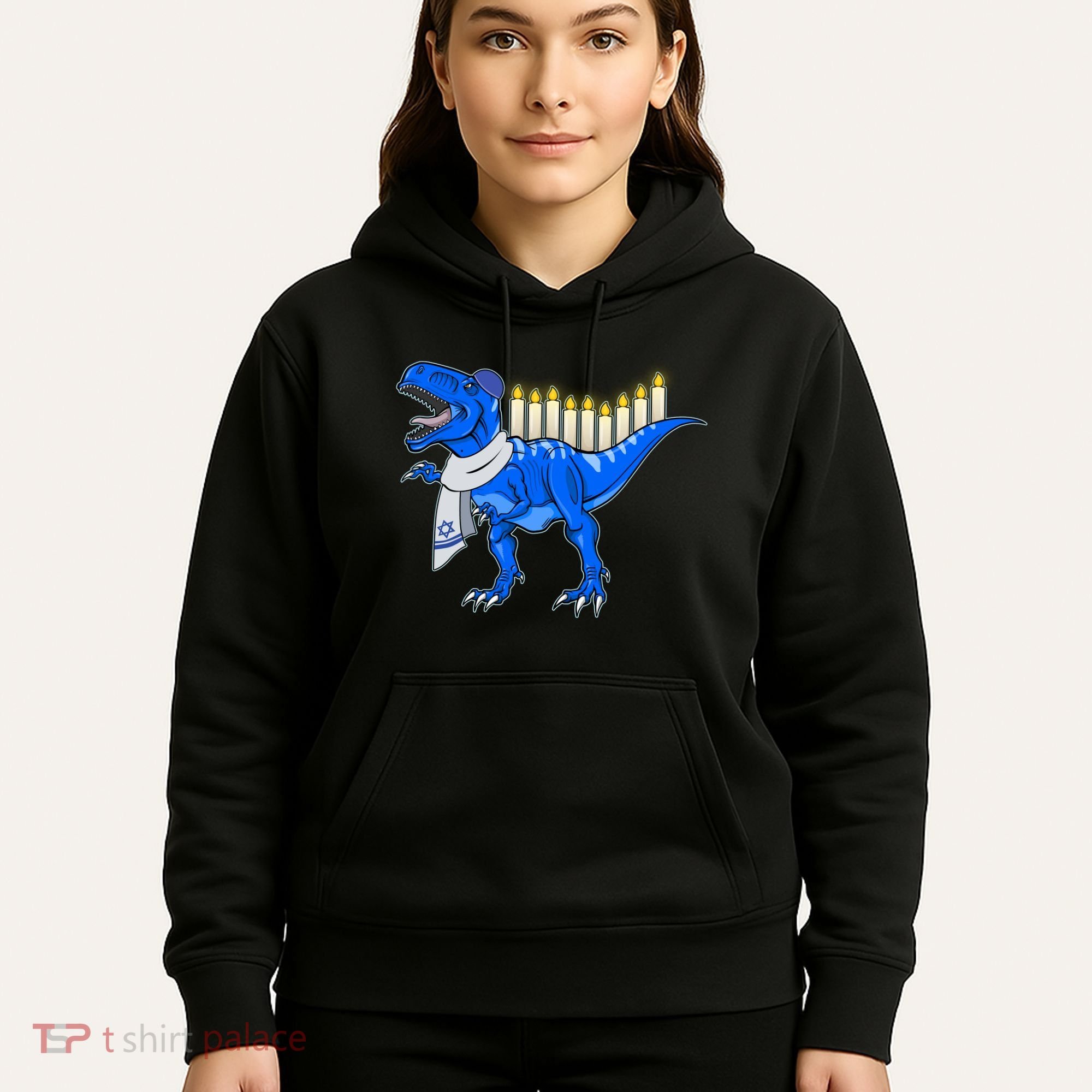 Funny Hanukah Menorasaurus T-Rex Dinosaur Hoodie