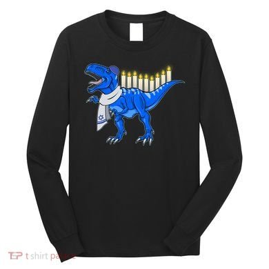 Funny Hanukah Menorasaurus T-Rex Dinosaur Long Sleeve Shirt