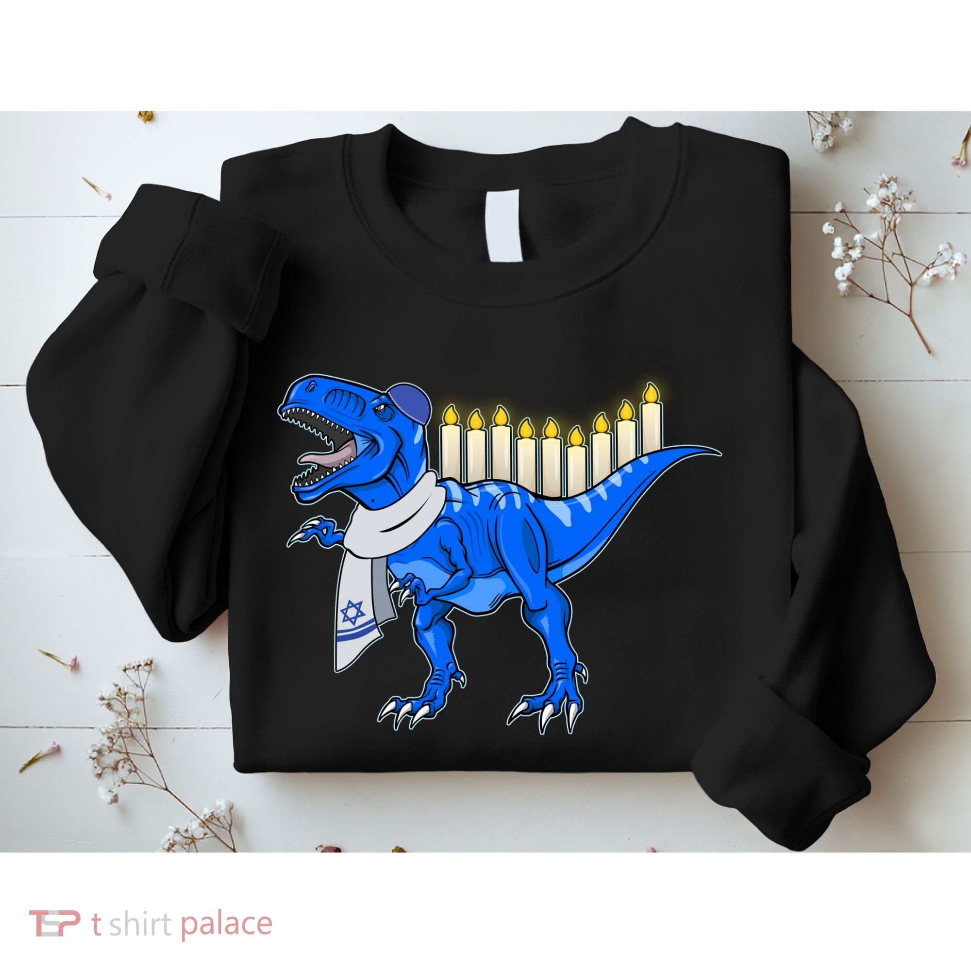 Funny Hanukah Menorasaurus T-Rex Dinosaur Sweatshirt