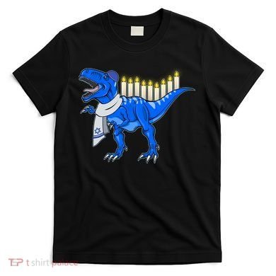 Funny Hanukah Menorasaurus T-Rex Dinosaur T-Shirt