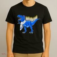 Funny Hanukah Menorasaurus T-Rex Dinosaur T-Shirt thumb 3