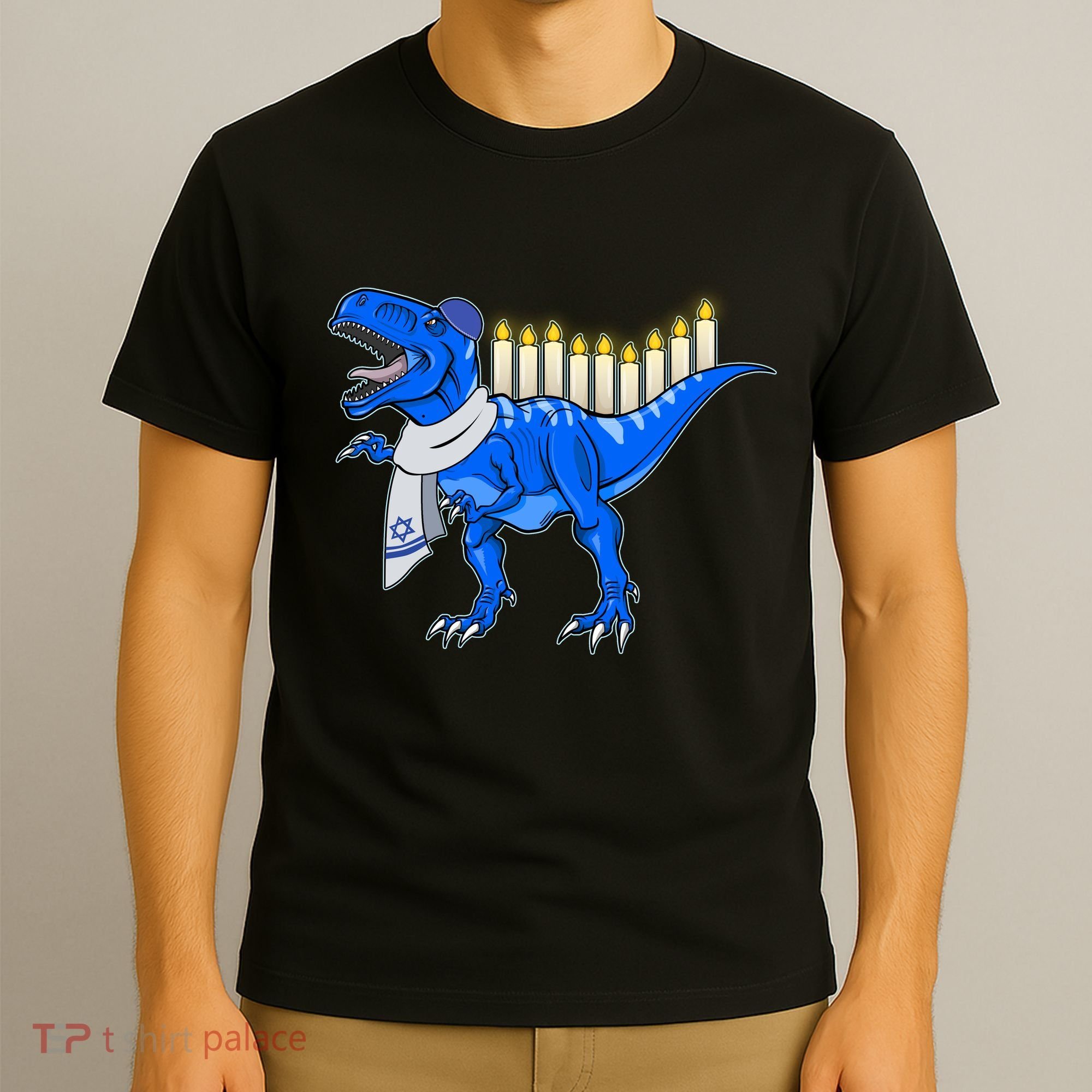 Funny Hanukah Menorasaurus T-Rex Dinosaur T-Shirt