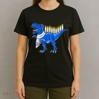 Funny Hanukah Menorasaurus T-Rex Dinosaur T-Shirt thumb 4