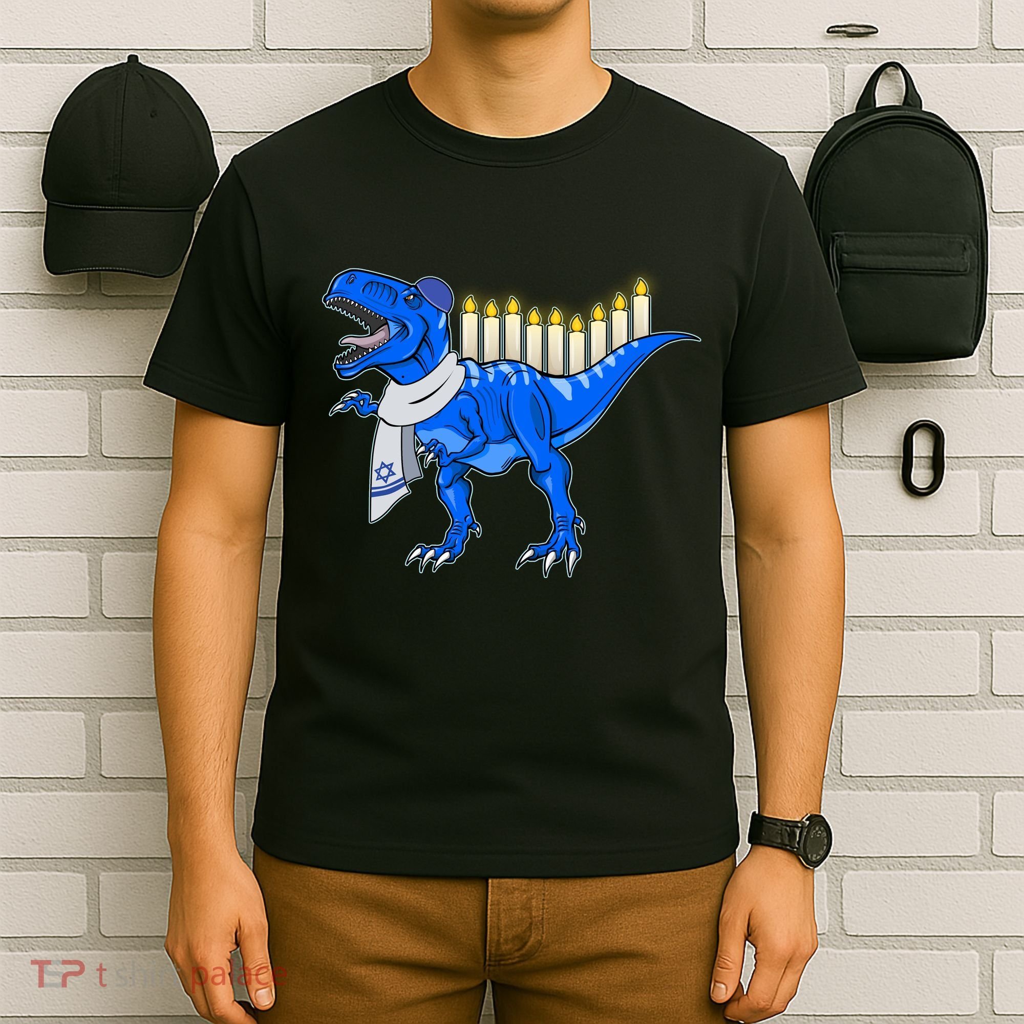 Funny Hanukah Menorasaurus T-Rex Dinosaur T-Shirt