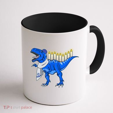 Funny Hanukah Menorasaurus T-Rex Dinosaur Coffee Mug back