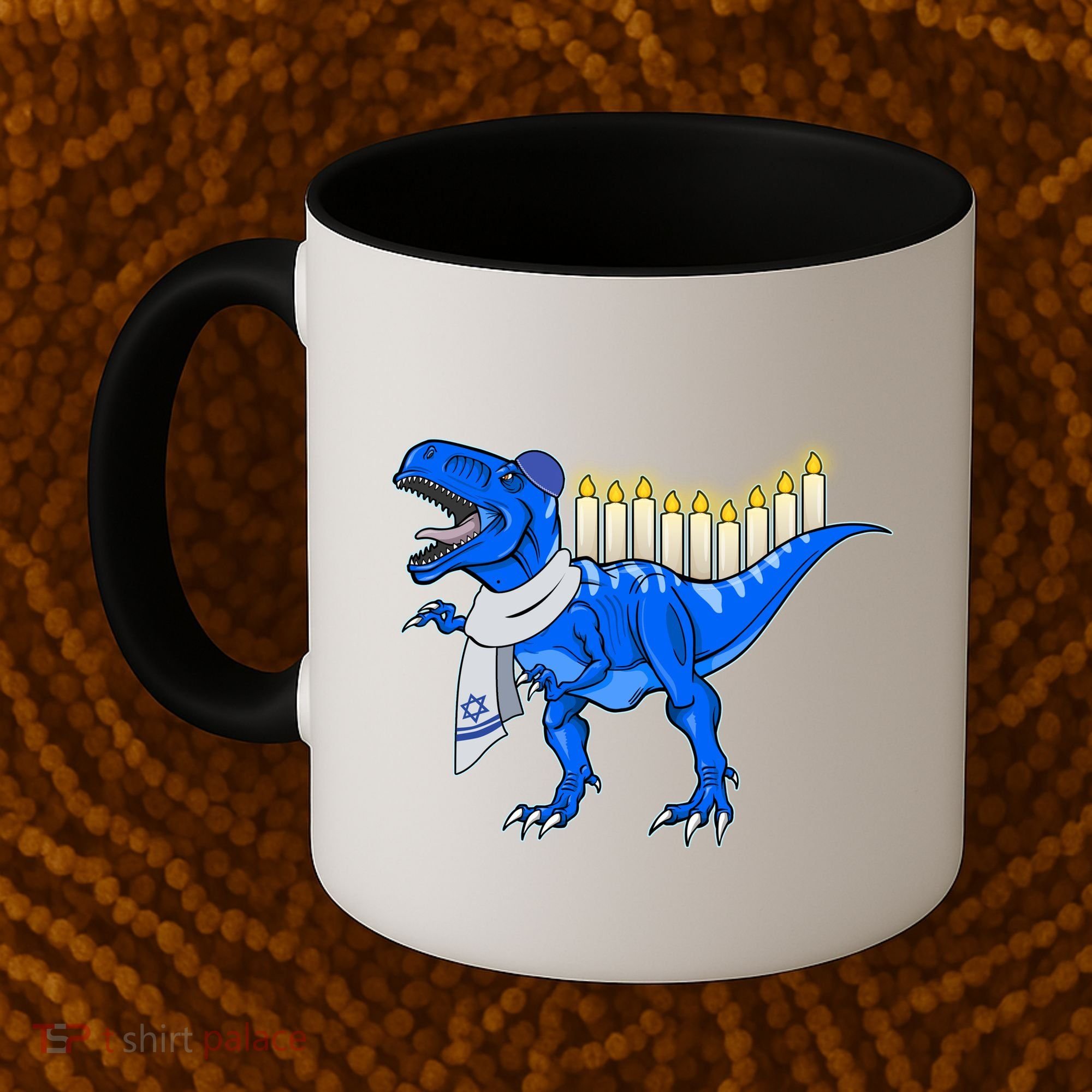 Funny Hanukah Menorasaurus T-Rex Dinosaur Coffee Mug