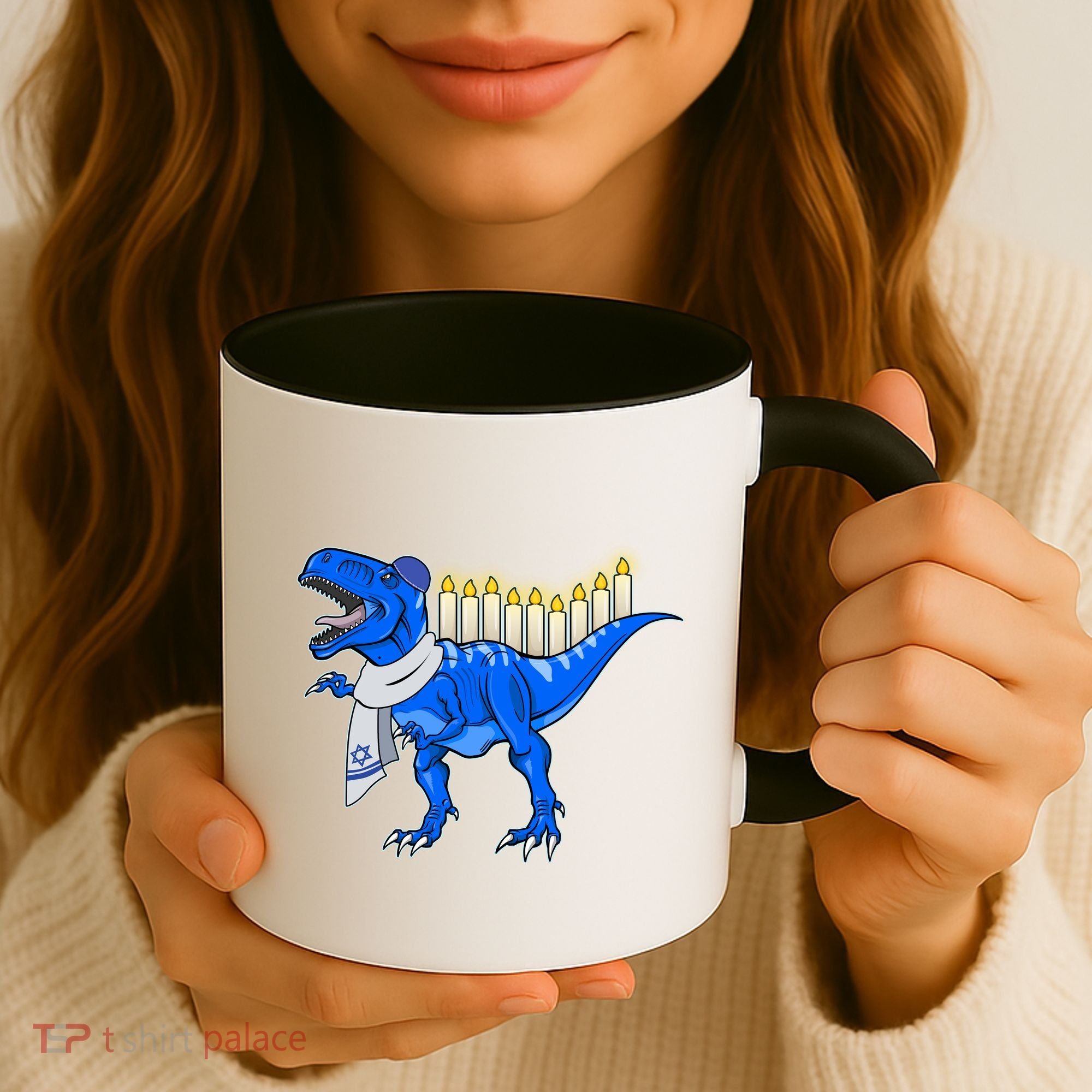 Funny Hanukah Menorasaurus T-Rex Dinosaur Coffee Mug
