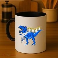 Funny Hanukah Menorasaurus T-Rex Dinosaur Coffee Mug thumb 4