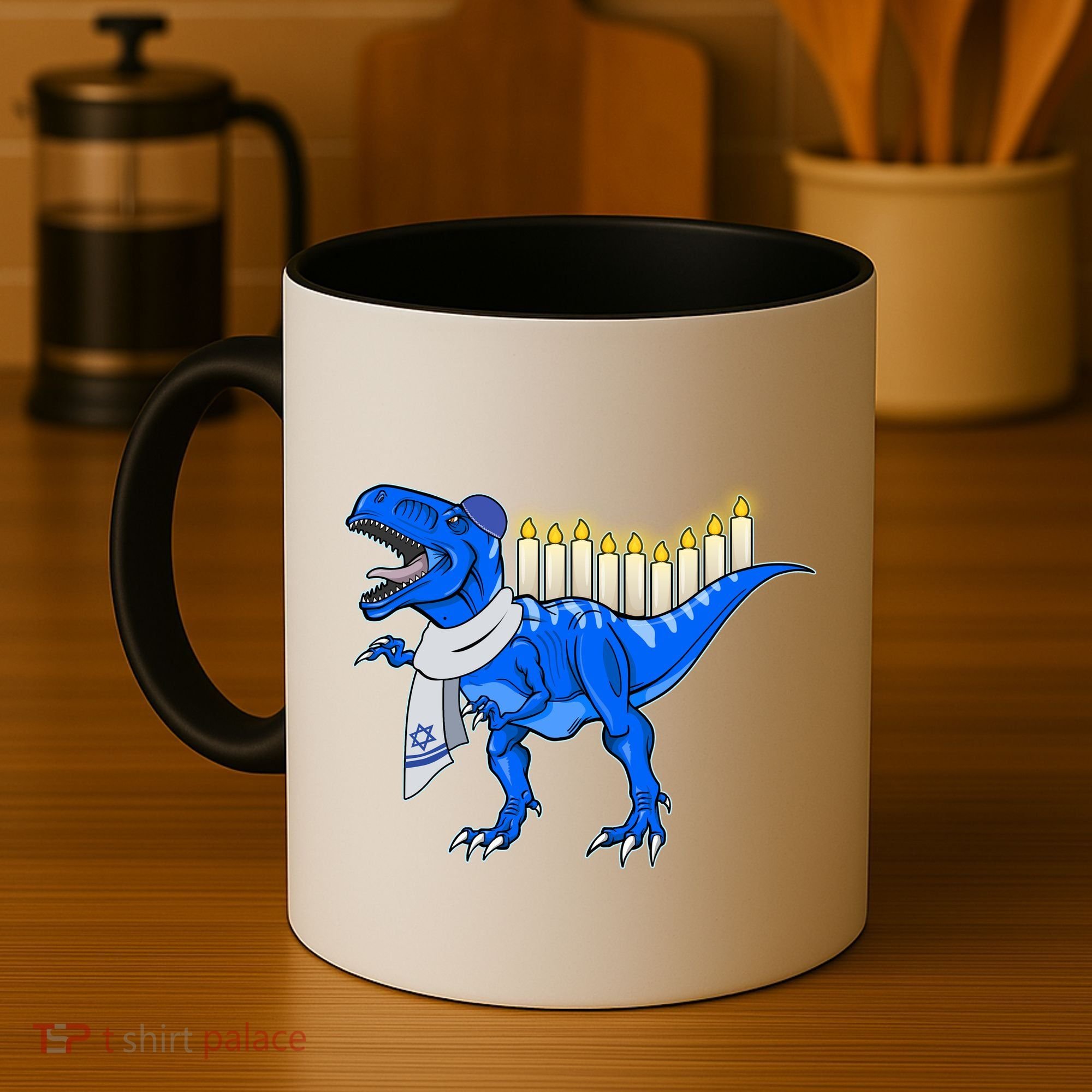 Funny Hanukah Menorasaurus T-Rex Dinosaur Coffee Mug