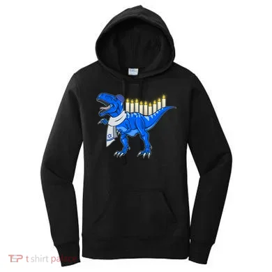 Funny Hanukah Menorasaurus T-Rex Dinosaur Women's Hoodie