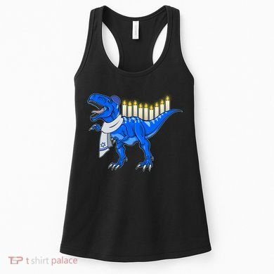 Funny Hanukah Menorasaurus T-Rex Dinosaur Women's Tank Top