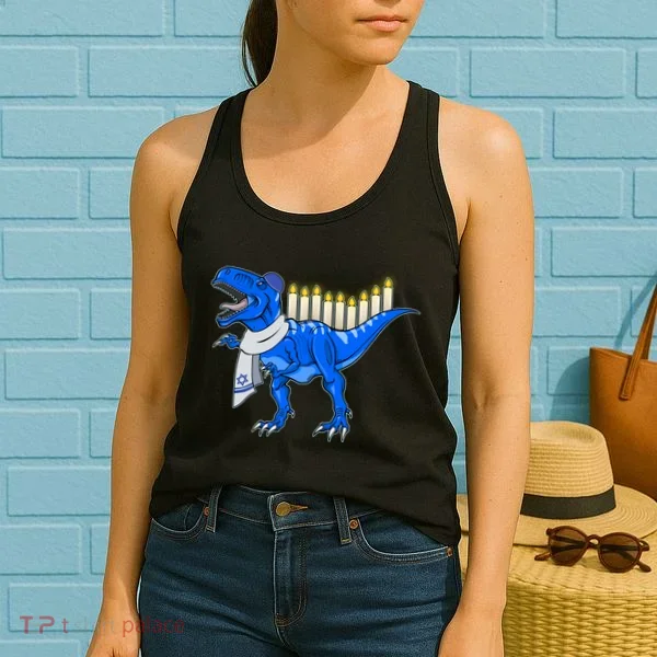 Funny Hanukah Menorasaurus T-Rex Dinosaur Women's Tank Top
