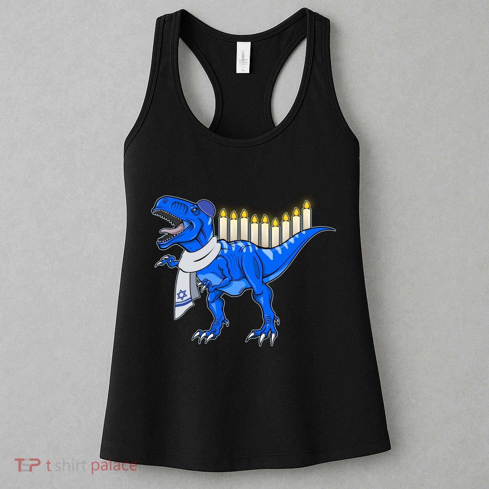 Funny Hanukah Menorasaurus T-Rex Dinosaur Women's Tank Top