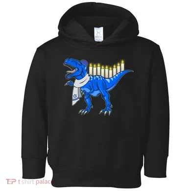 Funny Hanukah Menorasaurus T-Rex Dinosaur Toddler Hoodie