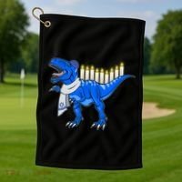 Funny Hanukah Menorasaurus T-Rex Dinosaur Golf Towel thumb 1